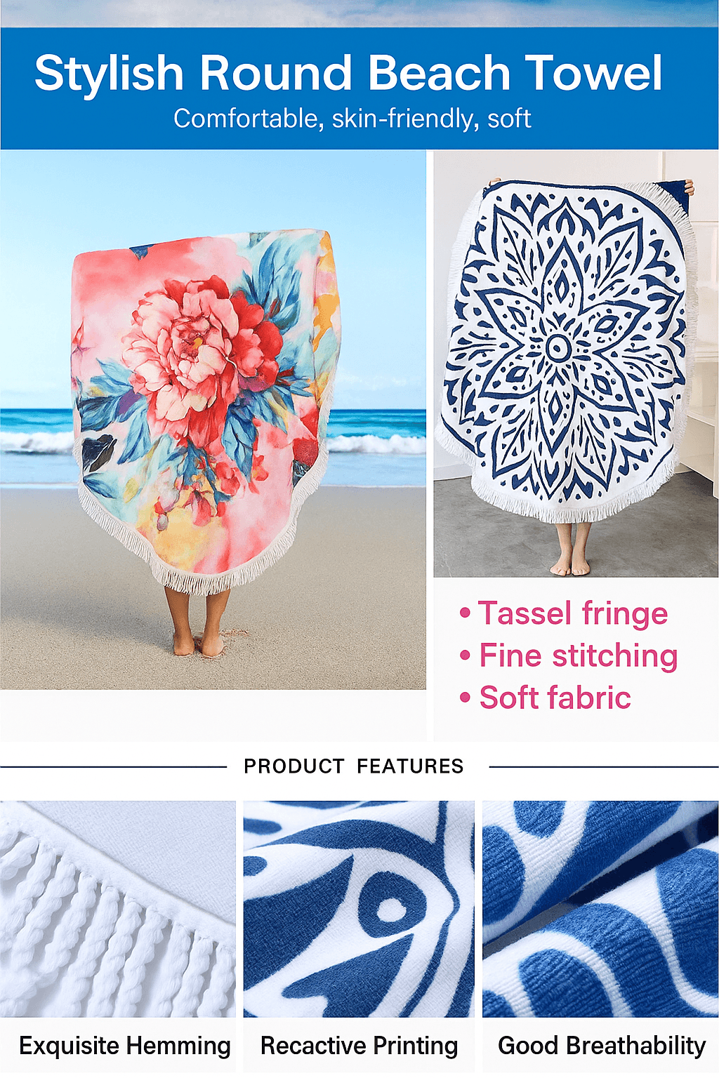 Wholesale Round Print Beach Towel 